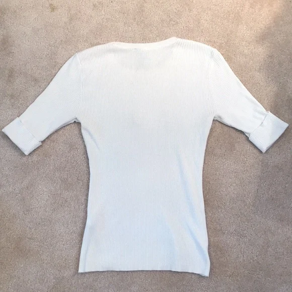 WHBM White crew neck short sleeve light. sweater with cute sleeve cuffs. Sz XS - Picture 6 of 6